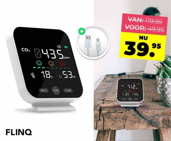 FlinQ Draadloze CO2 Meter - Monitort De Luchtkwaliteit! ...