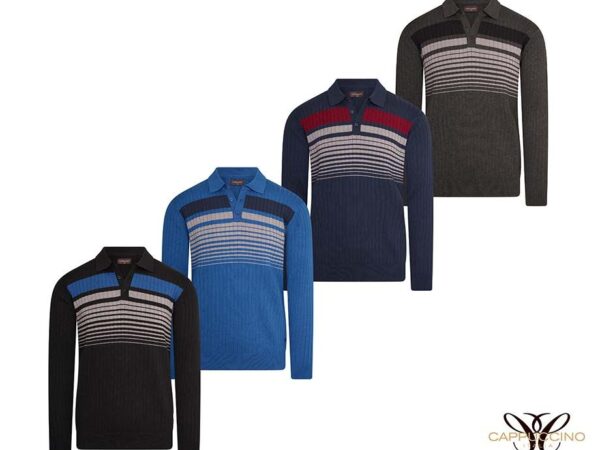 Cappuccino Longsleeve Knit Stripes Polo - Verkrijgbaar In 4 Kleuren! ...