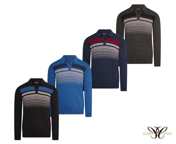 Cappuccino Longsleeve Knit Stripes Polo - Verkrijgbaar In 4 Kleuren! ...