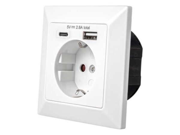 Wandcontactdoos Met 2 USB Poorten (USB A & USB C) - Inbouw Stopcontact (NL)