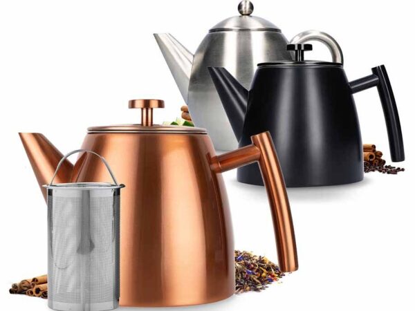 Luxe Dubbelwandige Theepot Met Filter - Gemaakt Van Hoogwaardig RVS! ...