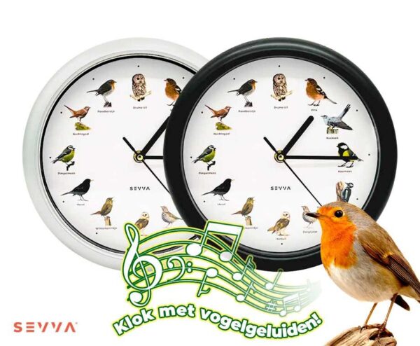 SEVVA® Wandklok Met Vogelgeluiden - Elk Uur Een Prachtig Vogelgeluid! ...