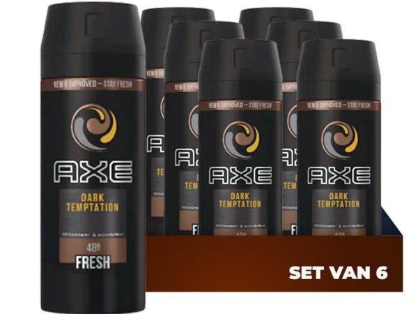 6x150ml Axe Deo Spray Dark Temptation - 48 Uur Lang Een Onweerstenbare Geur ...
