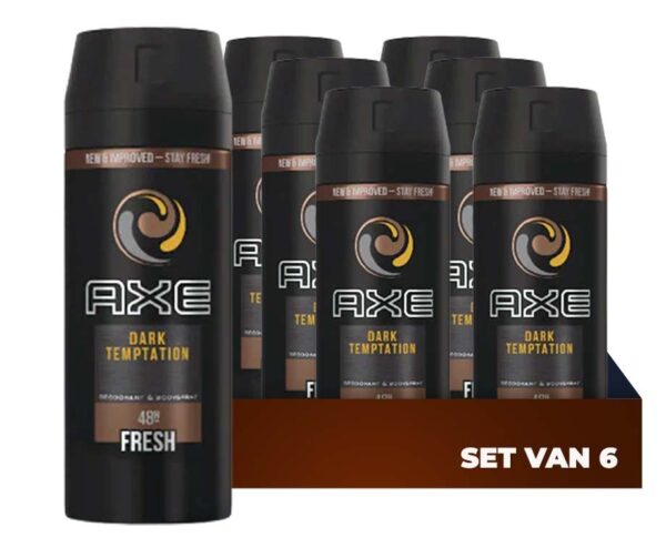 6x150ml Axe Deo Spray Dark Temptation - 48 Uur Lang Een Onweerstenbare Geur ...