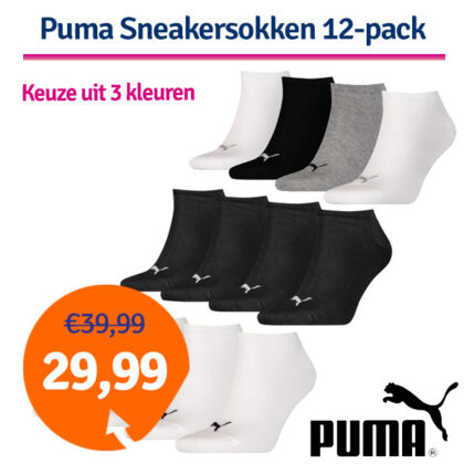 Dagaanbieding Puma Sneakersokken 12-pack - Keuze uit 3 kleuren