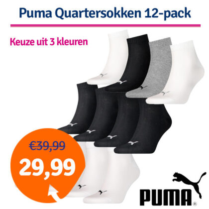 Dagaanbieding Puma Quartersokken 12-pack - Keuze uit 3 kleuren