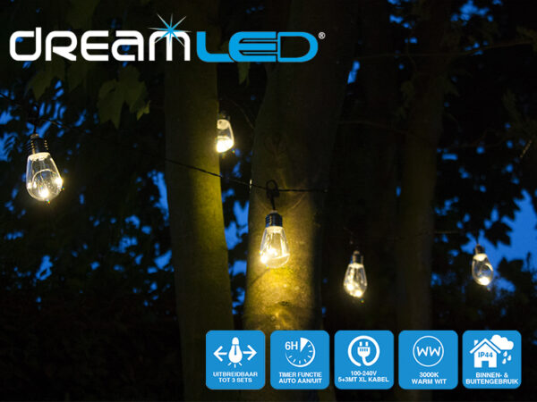 Dreamled vintage verlichting - 5 meter met 10 ledlampen