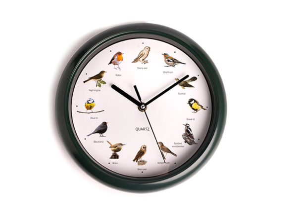 Nexxt vogelklok Ø25 cm - donkergroen - Klok met vogelgeluiden elk uur