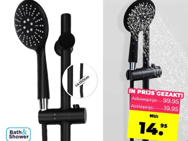 Bath & Shower Zwarte Waterbesparende Doucheset - Douchekop Met Handdouche! ...