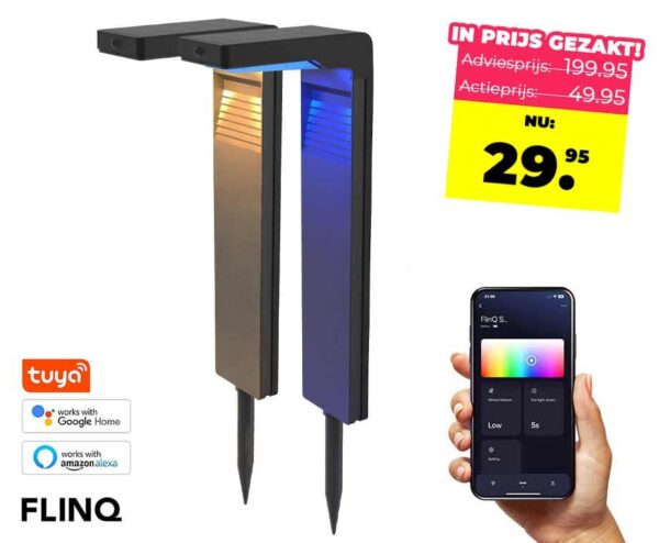 2-PACK FlinQ Slimme Solar Outdoor Lamp - RGB Kleuren