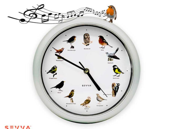 SEVVA® Wandklok Met Vogelgeluiden Zilver - Elk Uur Zingende Vogels! ...