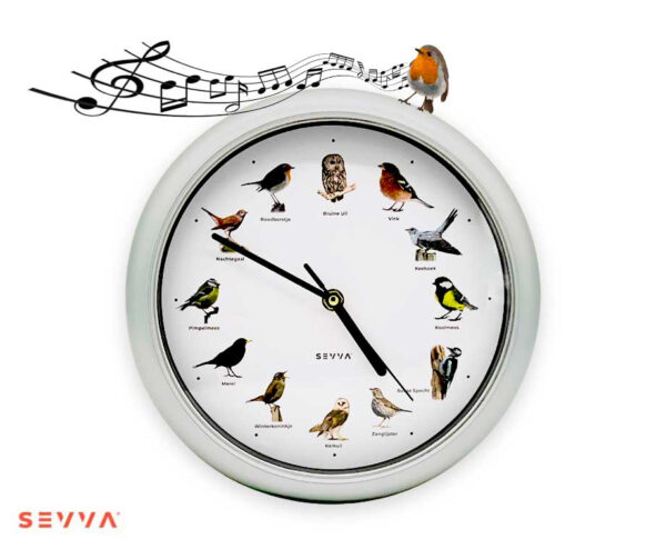 SEVVA® Wandklok Met Vogelgeluiden Zilver - Elk Uur Zingende Vogels! ...