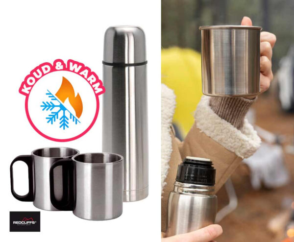Redcliffs Thermosfles Met 2 Bekers - Houdt Tot Uur 6 Warm Of Koud! ...