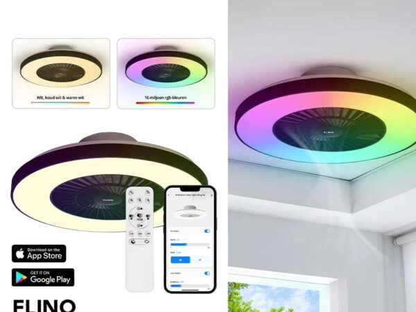 Slimme Plafondlamp Met Ventilator XL - Met Warm Wit En RGB Kleuren! ...