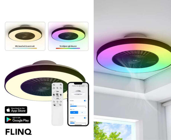 Slimme Plafondlamp Met Ventilator XL - Met Warm Wit En RGB Kleuren! ...