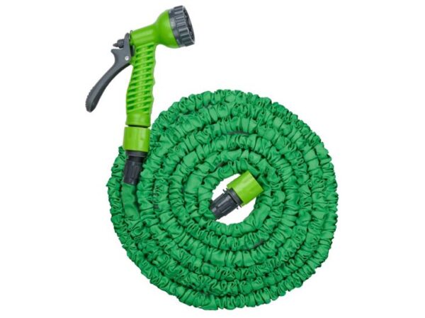 Kinzo Flexibele Tuinslang 10M - Incl. Opzetstuk - Sproeikop met 7 Spraystanden - Kunststof - Groen/Grijs