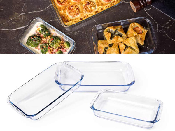 3-Delige Set Glazen Ovenschalen Vaatwasserbestendig - Van 1 Tot 2