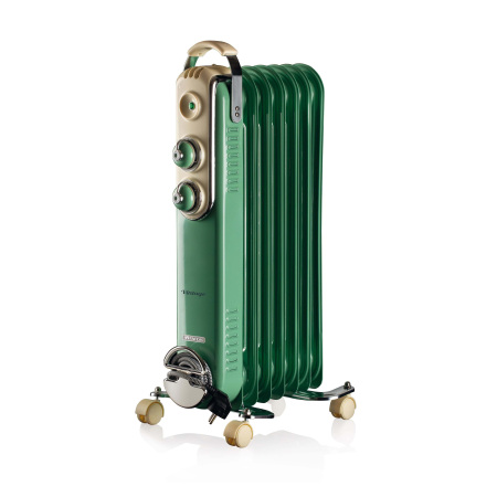 Vintage groene olieradiator 7-elementen