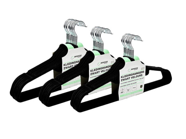 30 Benson Kledinghangers - Zwart - fluweel - kleerhangers