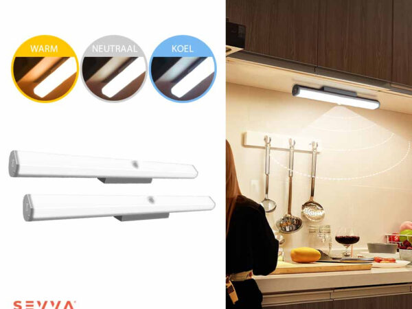 2-Pack SEVVA LED Round Bar Smart Sensor Light 30 cm - Met 3 Lichtstanden! ...