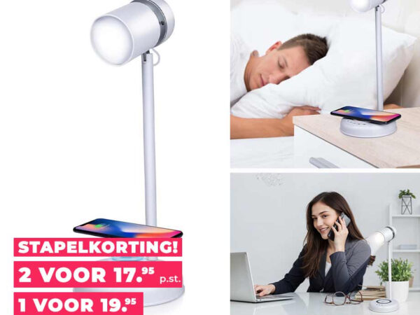 3-in-1 Dimbare Nachtkast- Of Bureaulamp Met Speaker - Met Draadloze Telefoo ...