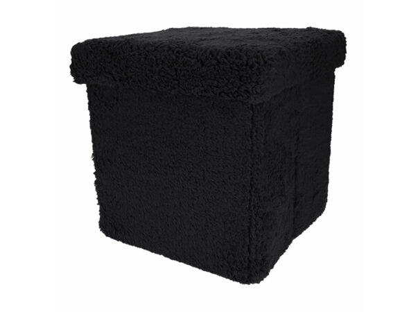XEMM Poef met opbergruimte - Opvouwbaar - Teddy - 38 x 38 x 38 cm - Zwart