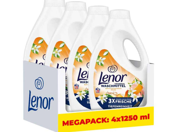 4x1250 ml Wasbeurten Lenor Wasmiddel Vloeibaar - Goed Voor 100 Wasbeurten! ...