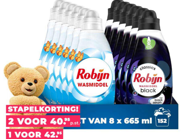 Robijn Wasmiddel Vloeibaar 152 WASBEURTEN - Voor Witte Of Zwarte Was! ...
