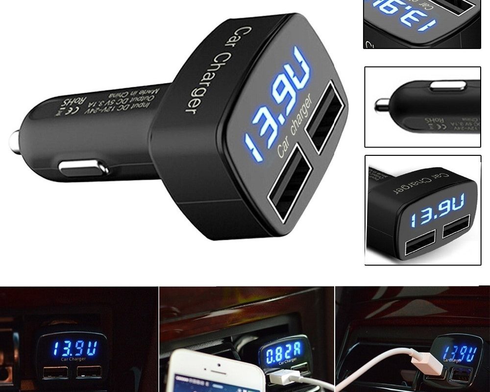 4 in 1 Dual USB autolader met thermometer