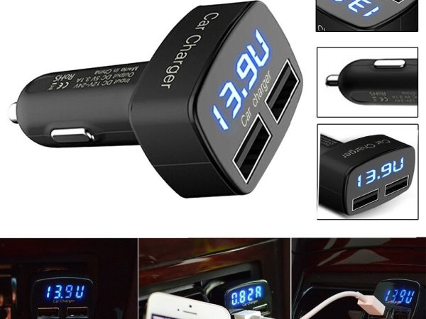 4 in 1 Dual USB autolader met thermometer